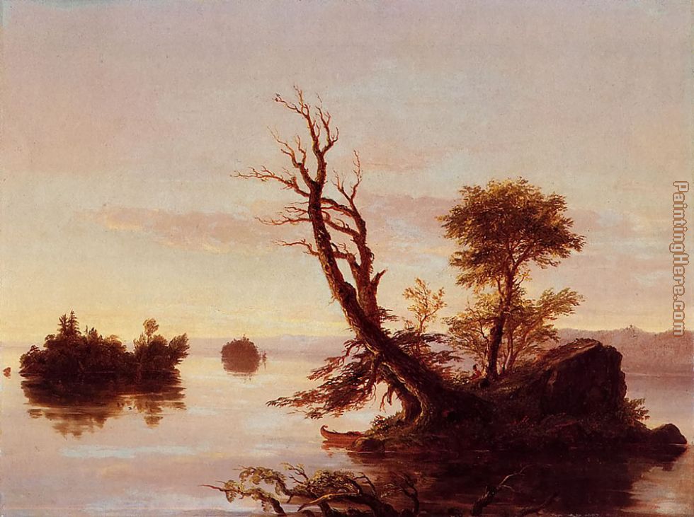 American Lake Scene painting - Thomas Cole American Lake Scene art painting